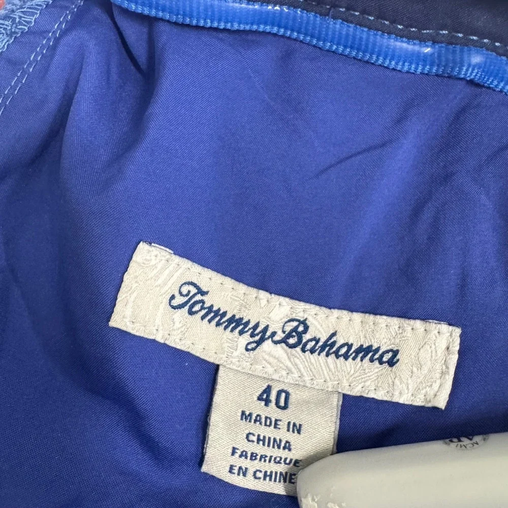 Tommy Bahama‎ Plaid Performance Shorts Mens 40 Blue Orange Stretch Marlin Logo